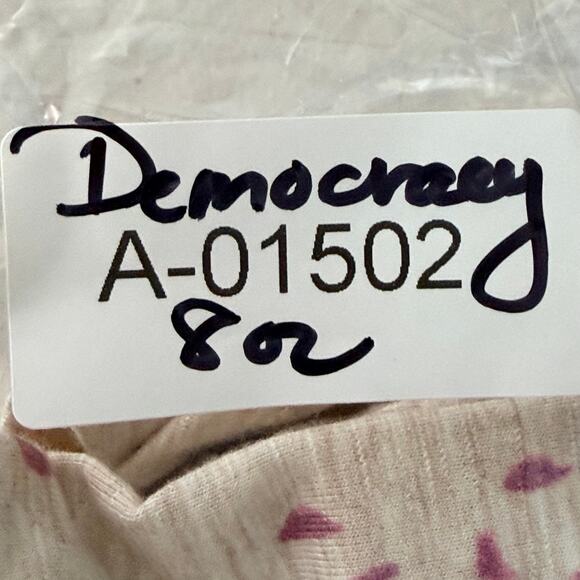 Democracy Top Womens Small Heather Tan Purple Abstract Print Ruched Sleeve - Picture 14 of 16